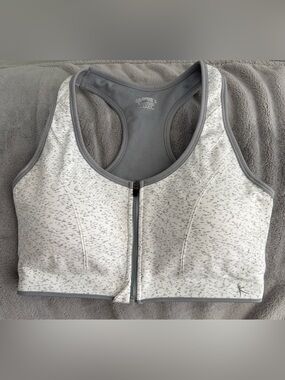 Danskin Front-Zip Heathered White and Gray Sports Bra